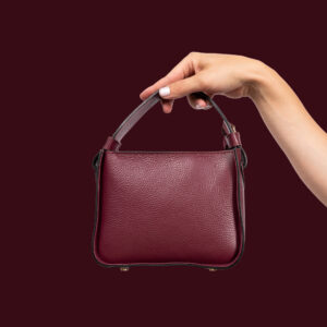 Leather Handbag Cube Burgundy